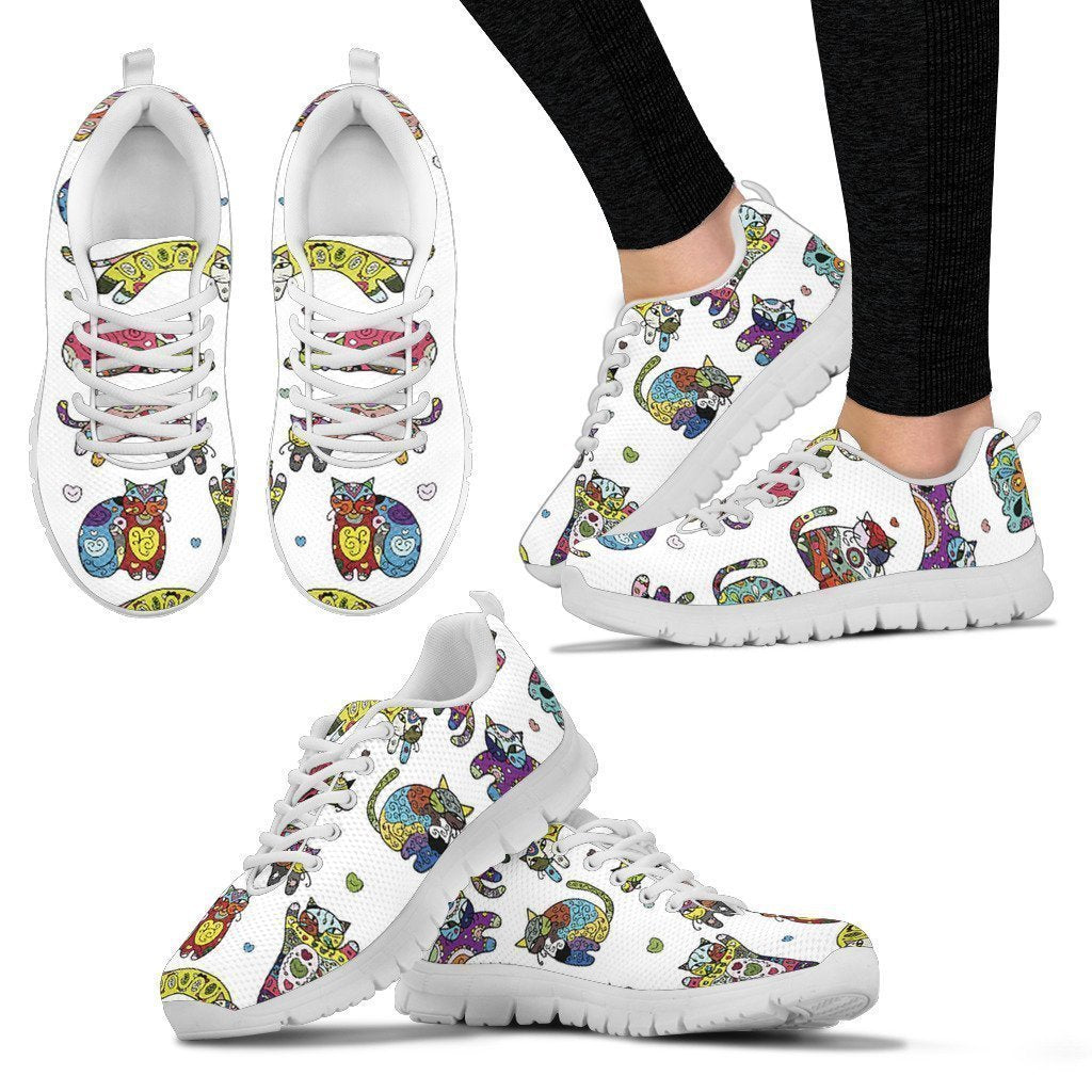 Abstract Cats Women's Sneakers-6teenth Worldโข-Women's Sneakers-US5 (EU35)-Vibe Cosyโข