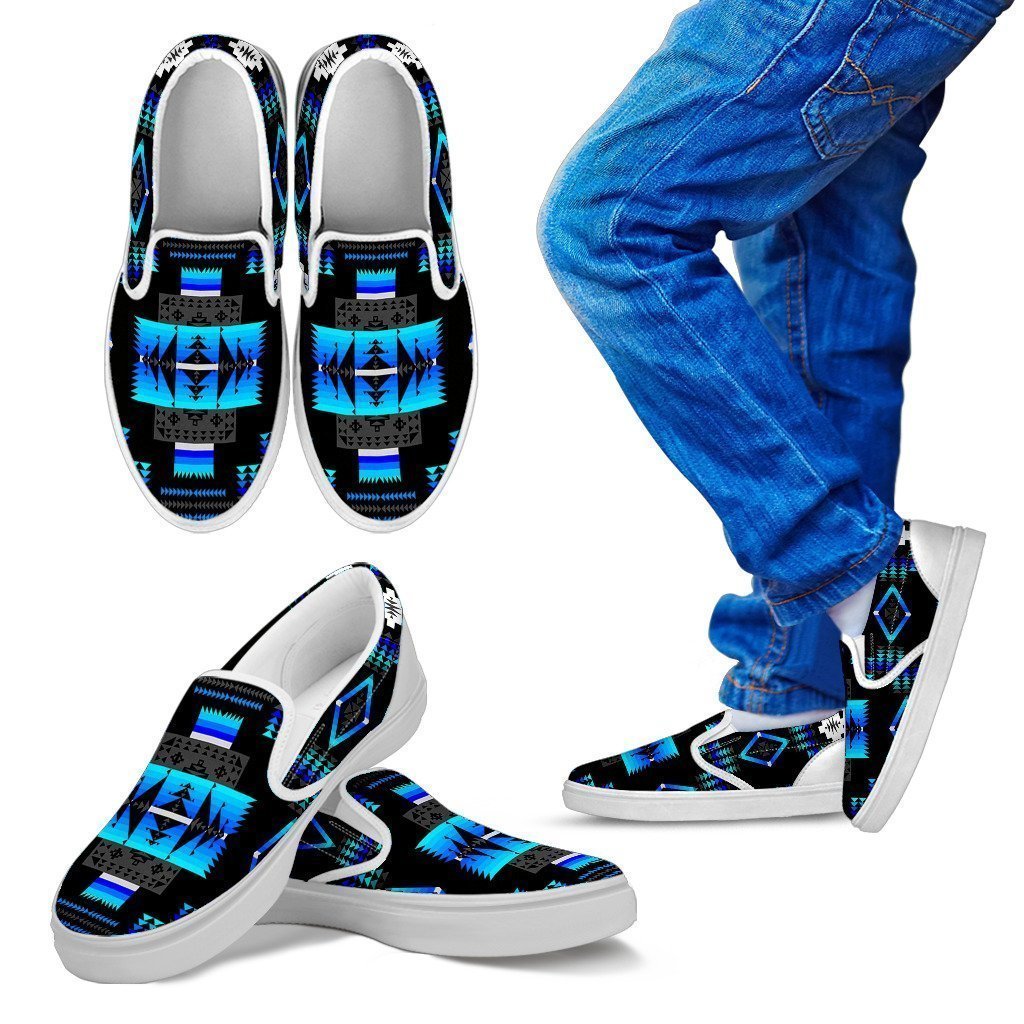 Seven Tribes Black and Blue Kid's Slip Ons-6teenth Worldโข-Kid's Slip Ons-11 CHILD (EU28)-Vibe Cosyโข