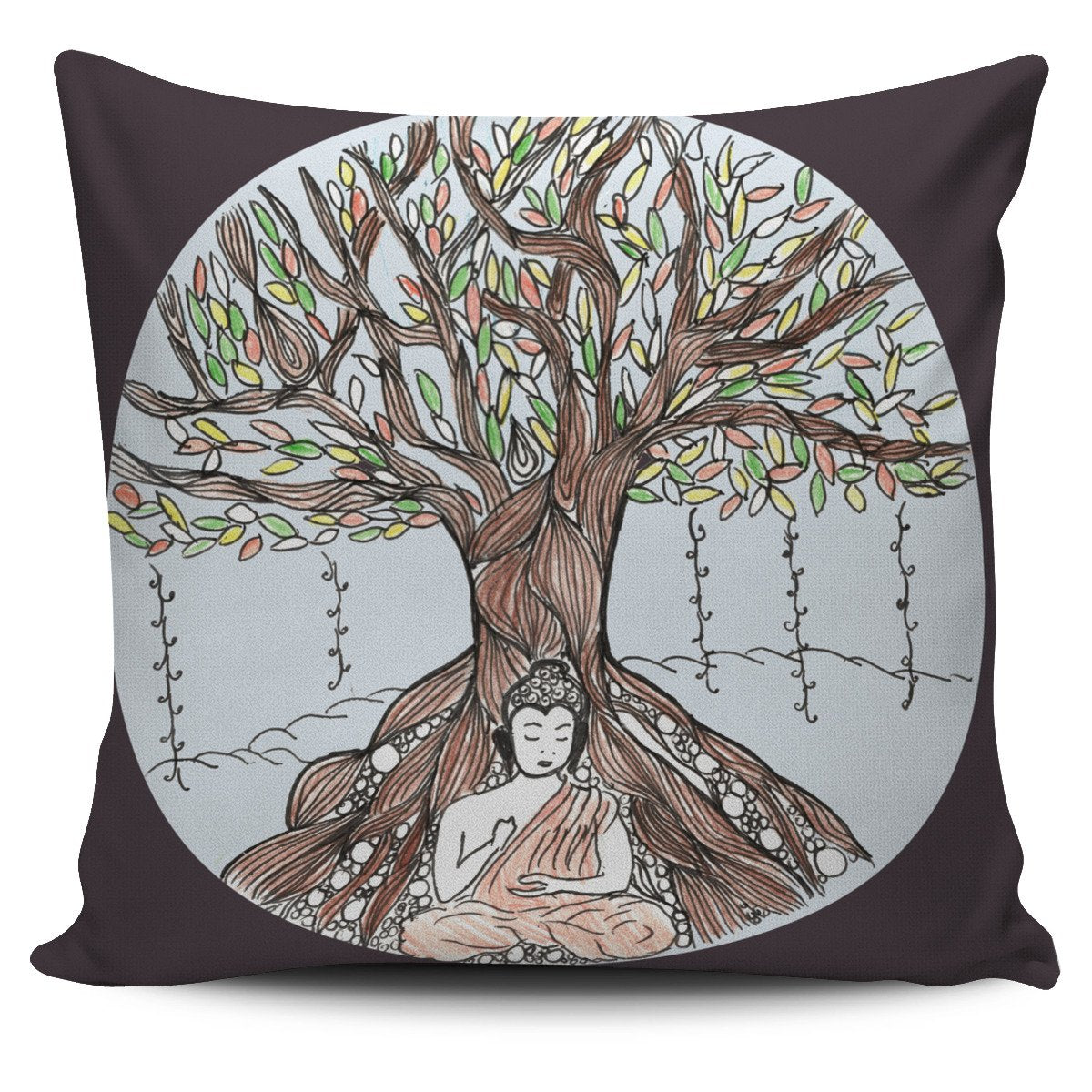 Akruti Artz Buddha Under Tree Pillow Cover-Amaze Styleโข-Akruti Artz Buddha Under Tree Pillow Cover-Vibe Cosyโข