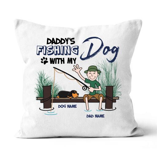 Daddy's Fishing With My Dog Personalized Canvas Throw Pillow