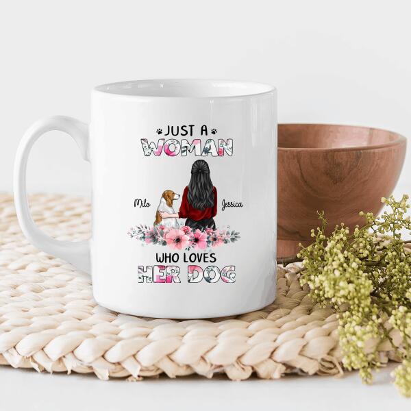 Just A Woman Who Loves Her Dog Floral Personalized Mug, Best Gift For Dog Mom And Dog Lovers