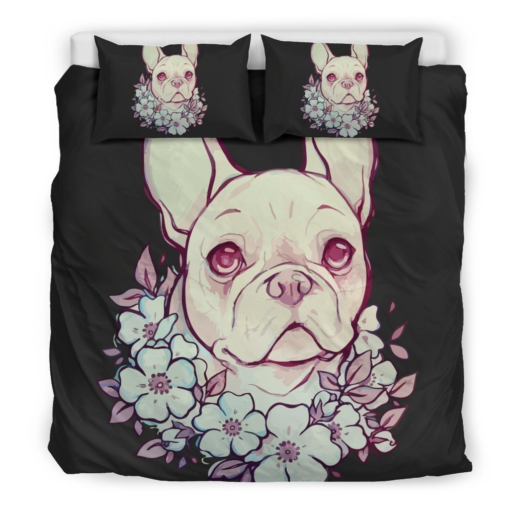 FLOWER FRENCH BULLDOG BEDDING SET-6teenth Worldโข-Bedding Set-King-Vibe Cosyโข