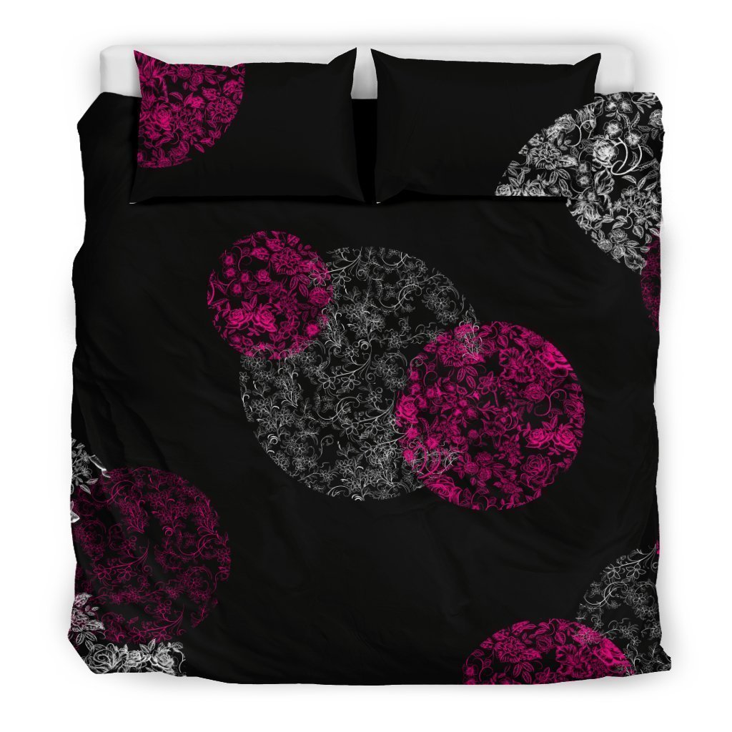 Bedding Set - Pink and White Flowers on Black-6teenth Worldโข-Bedding Set-US King-Vibe Cosyโข