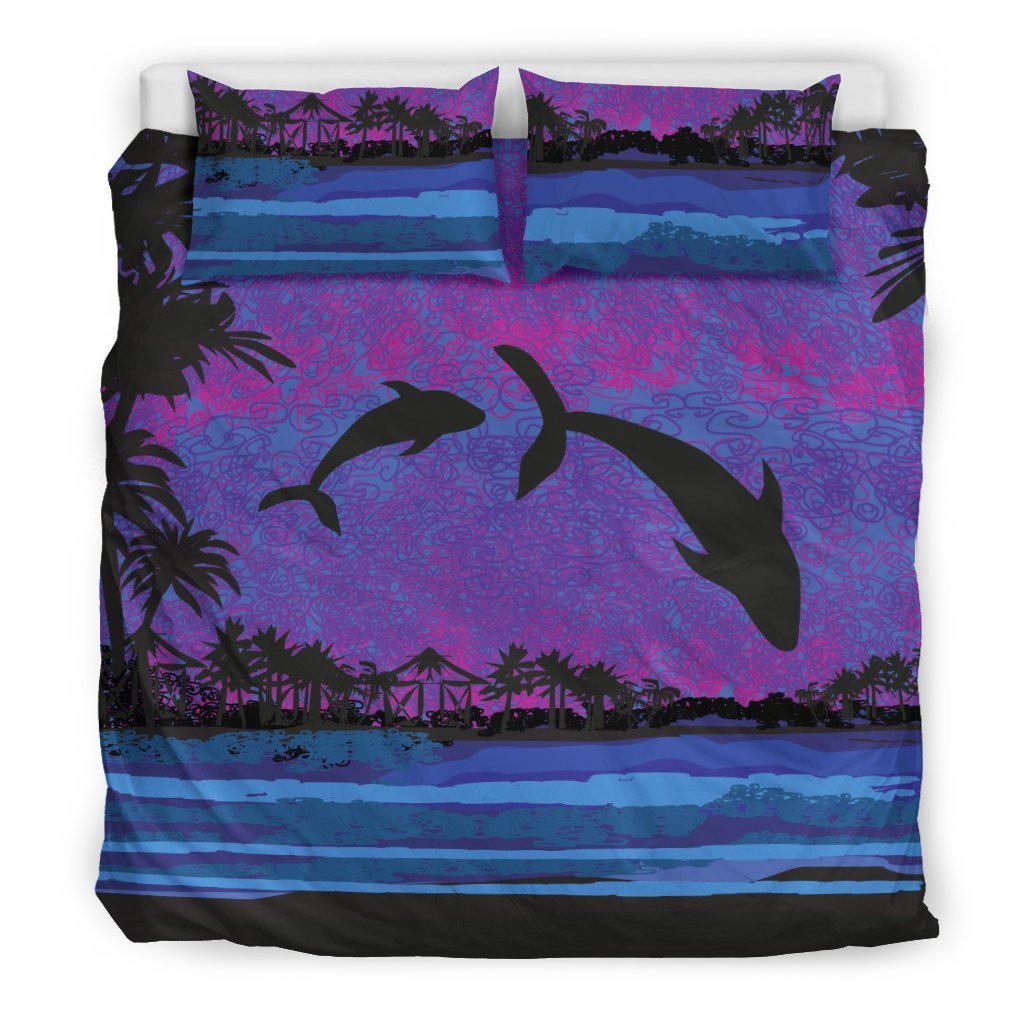Dolphin Hawaiian Bedding Set - AH-BEDDING SETS-Alohawaii-US King-Black-Polyester-Vibe Cosyβ’