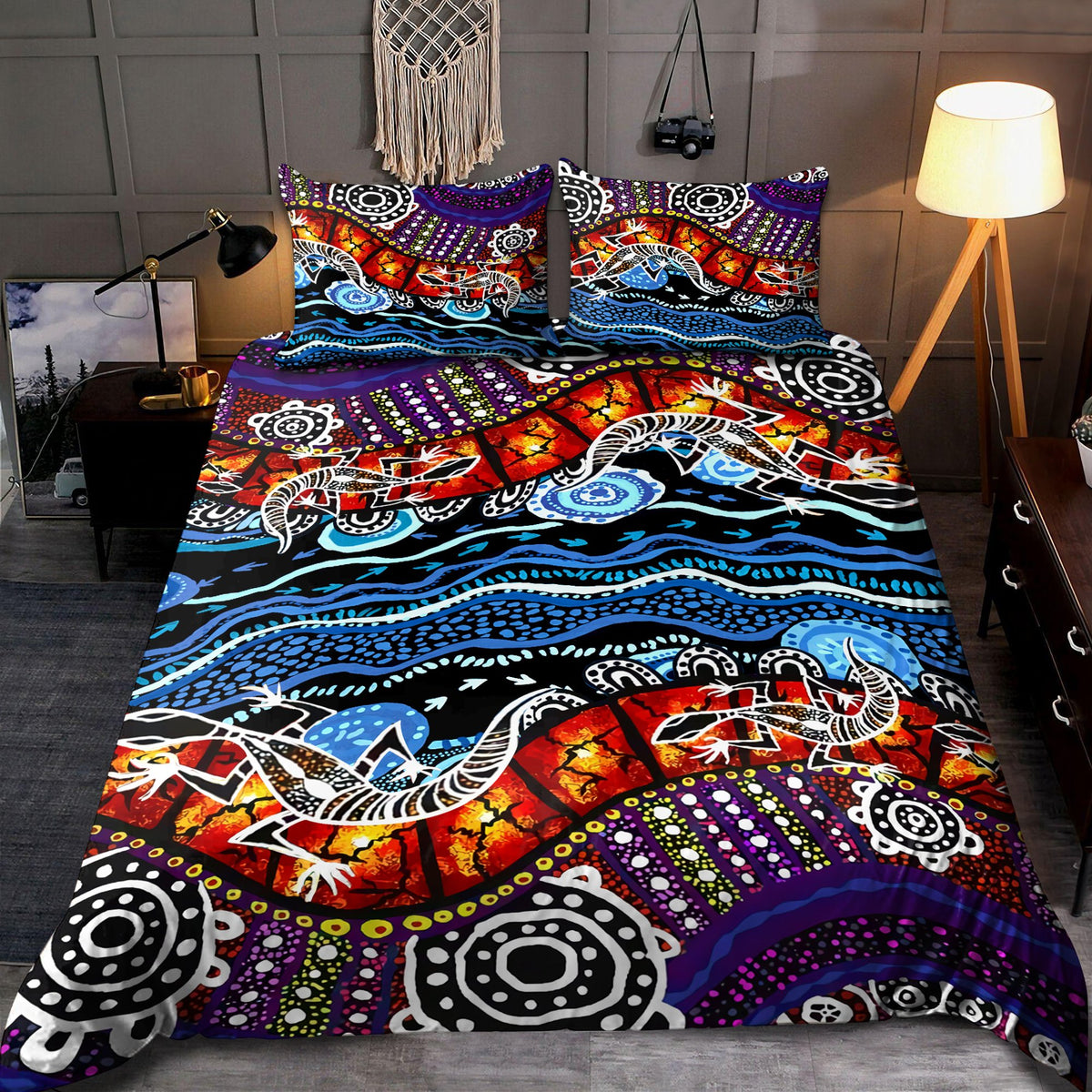 Aboriginal Colorful Lizards Australia Indigenous Painting Art Bedding Set