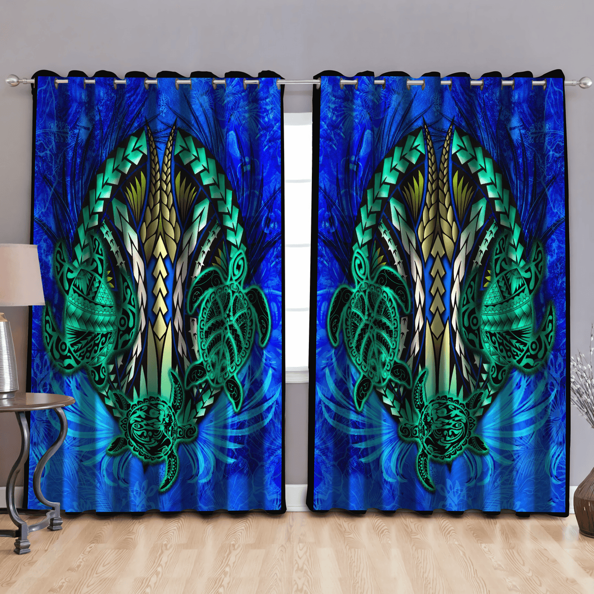 Premium Three Blue Turtles Window Curtains