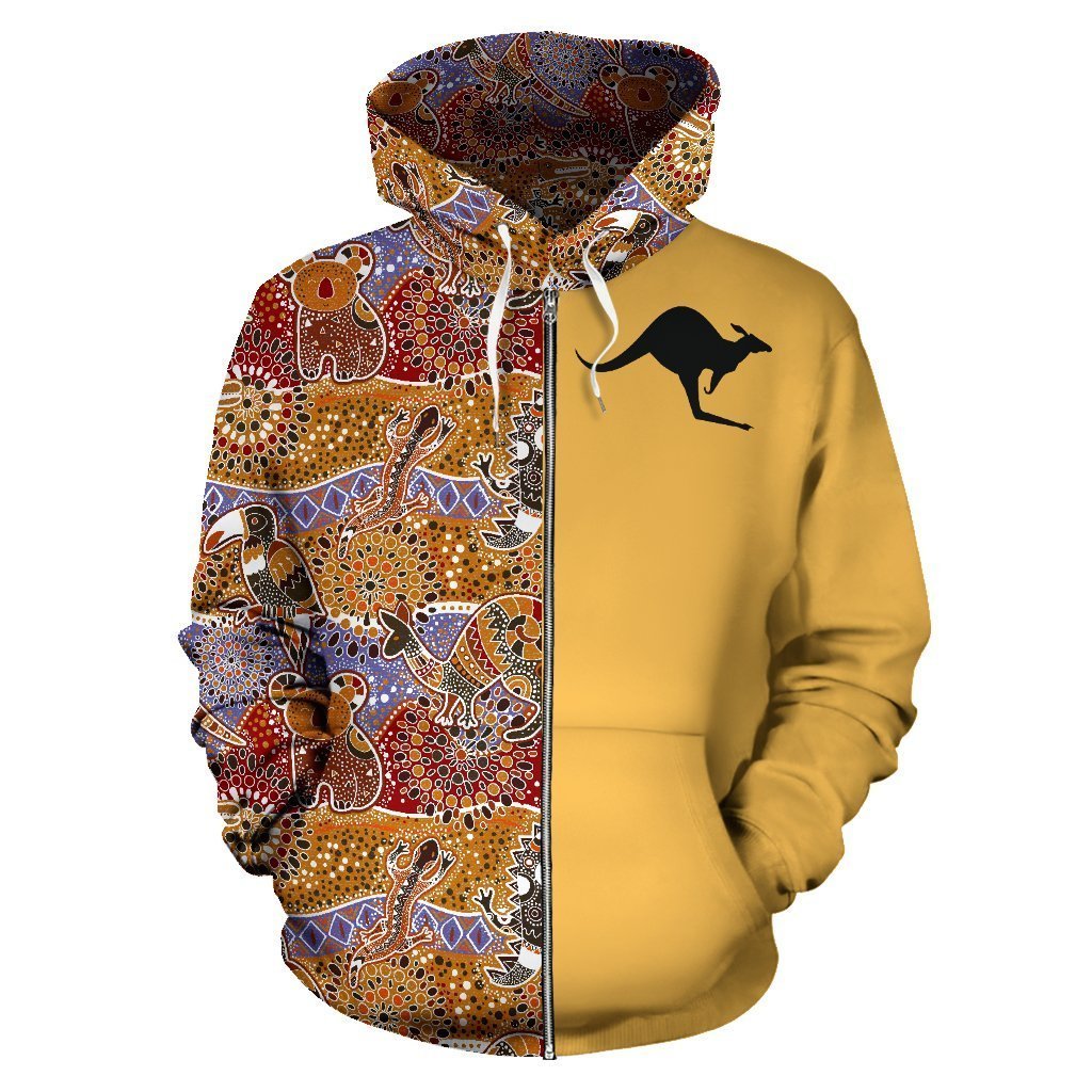 Australia Hoodie Aboriginal Kangaroo In My Heart PL129-Apparel-PL8386-Zipped Hoodie-S-Vibe Cosy™
