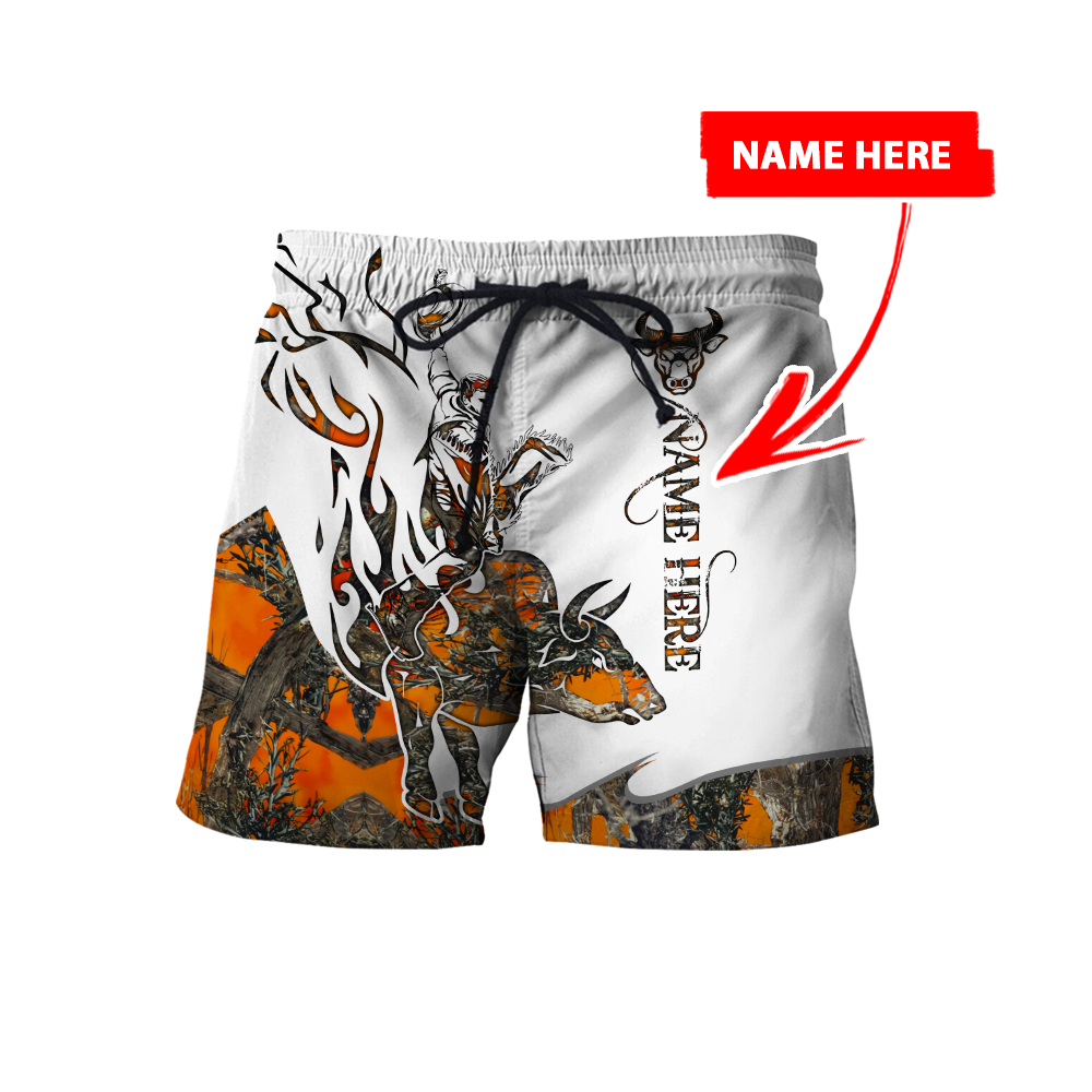Personalized Name Bull Riding 3D All Over Printed Unisex Shirts Orange Tattoo