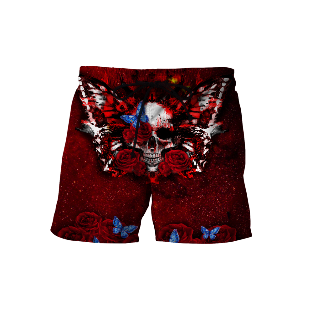 Butterfly love Skull red 3D all over printed for man and women QB05312002-Apparel-PL8386-Short-S-Vibe Cosy™