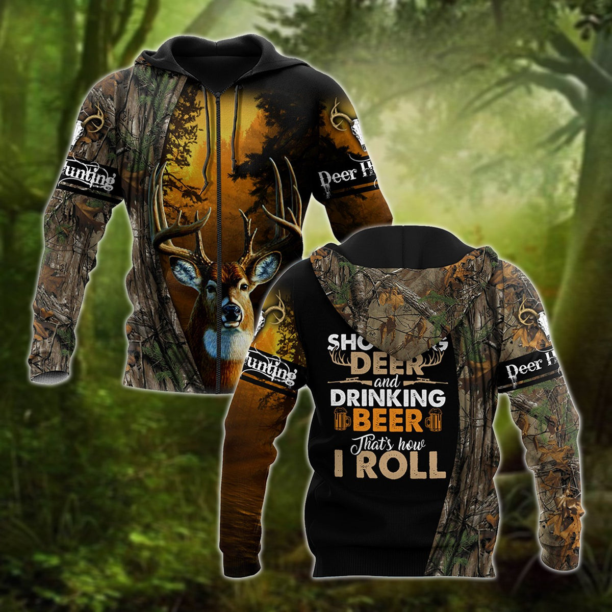 Hunting Deer and Drinking Beer 3D All Over Print Hoodie Pi17092001