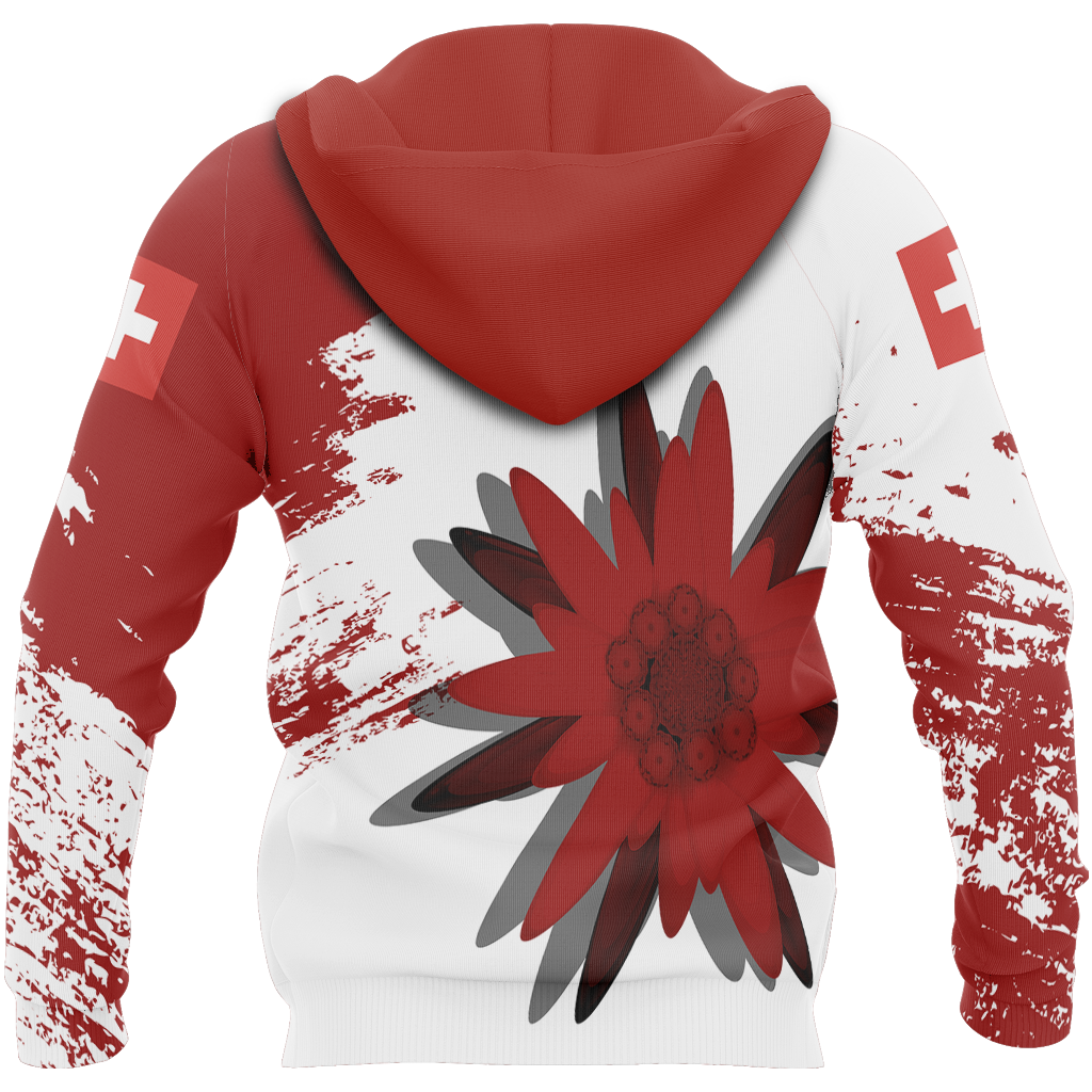 Switzerland - Red Edelweiss Pullover Hoodie NNK3-Apparel-NNK-Hoodie-S-Vibe Cosy™