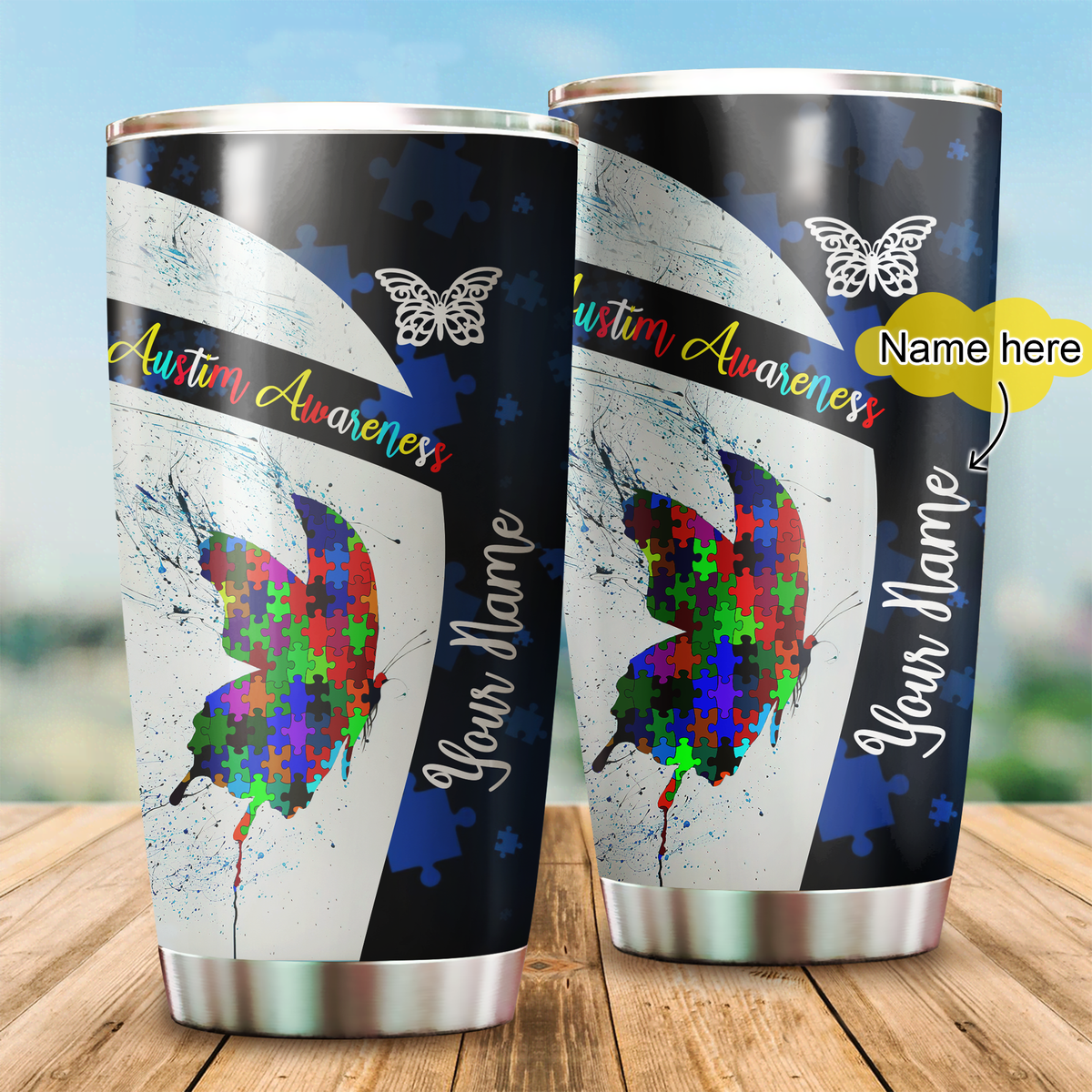Autism Awareness Stainless Steel Tumbler Custom Name XT