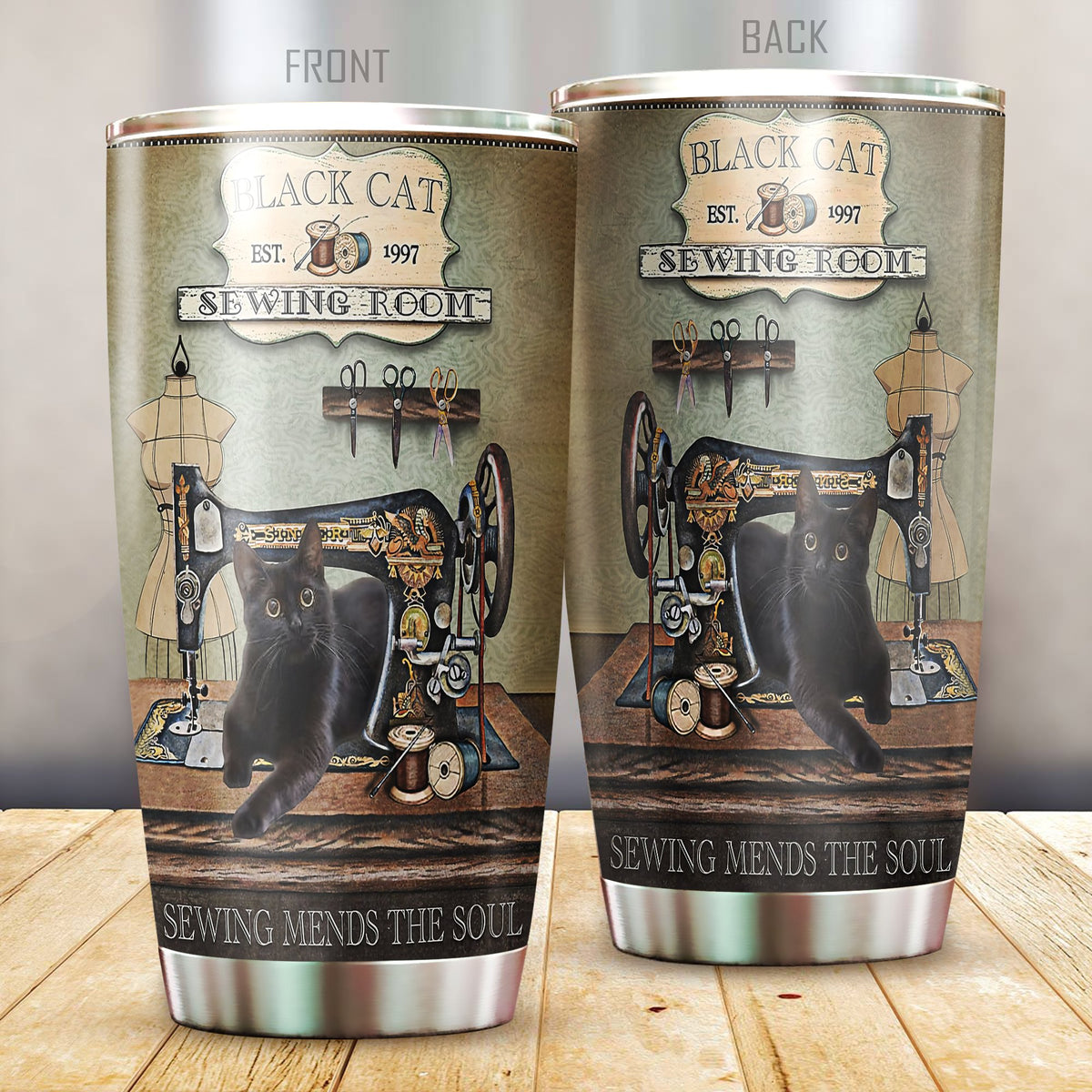 Black cat sewing stainless steel tumbler HAC180405-HG-Vibe Cosy™
