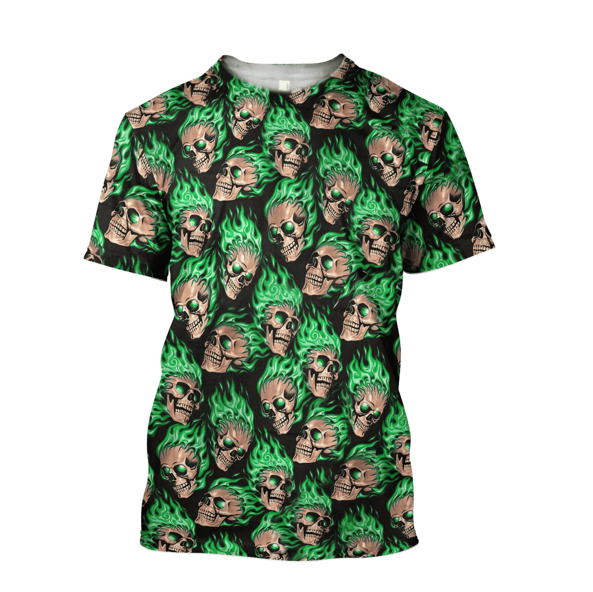 Skull Unisex Tshirt Green Flames Ver KL14122101