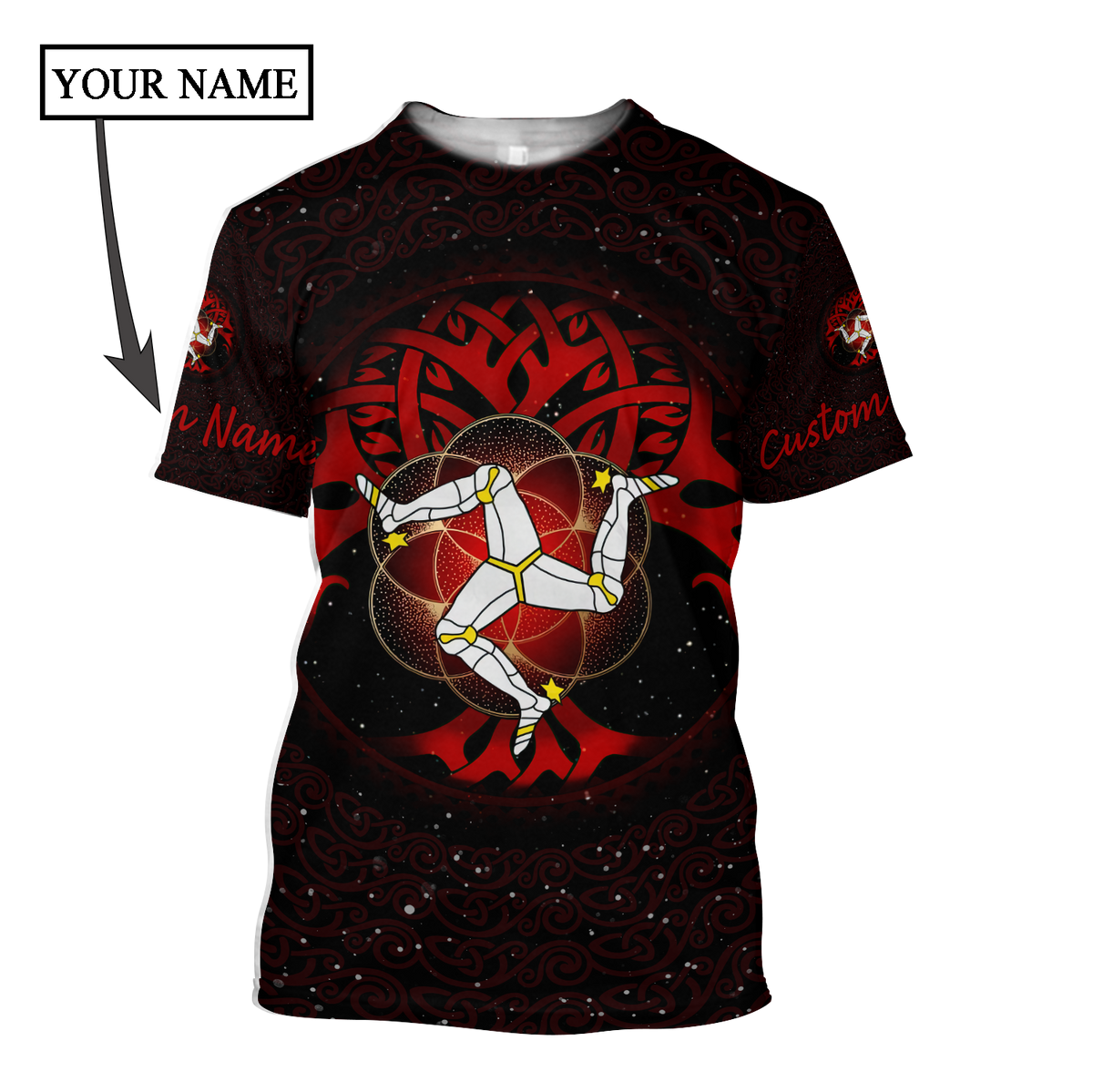 Custom name Celtic culture Triskelion Triple Red pattern 3D print shirts