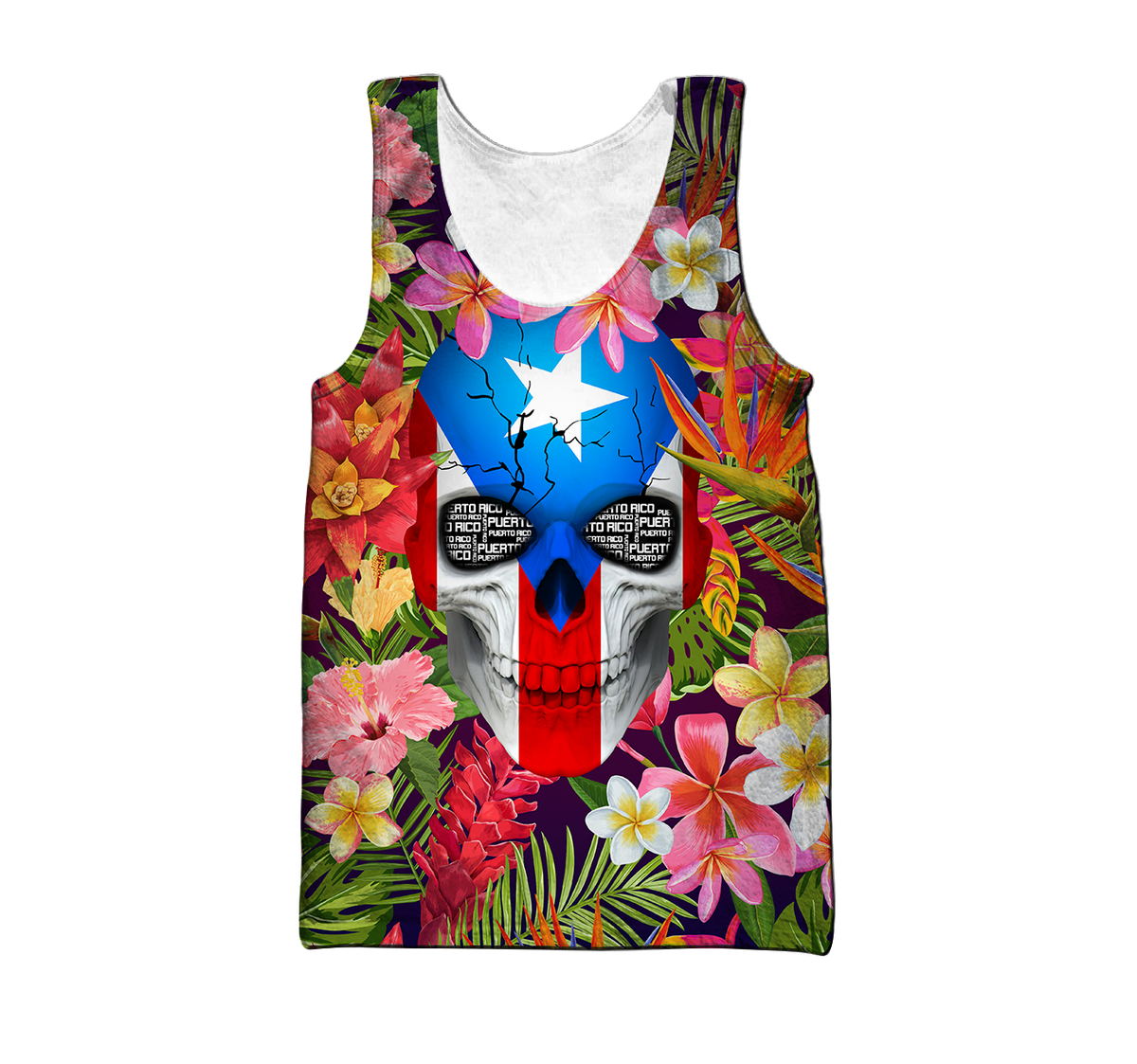 Puerto Rico Floral Skulls Shirt TH20061605S-Apparel-TQH-Tank Top-S-Vibe Cosy™