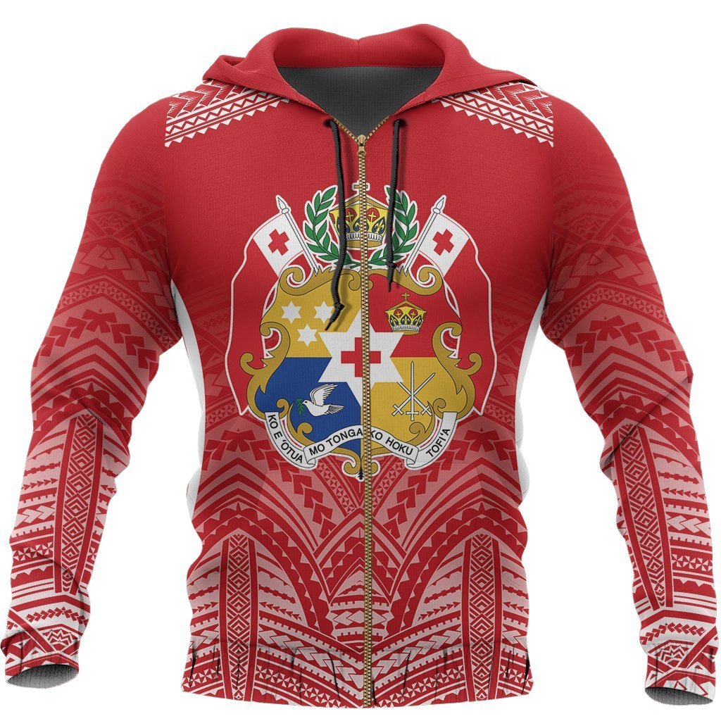 Tonga Hoodie Zip Up Polynesian Coat Of Arms NNK 1220-Apparel-NNK-Zipped Hoodie-S-Vibe Cosy™