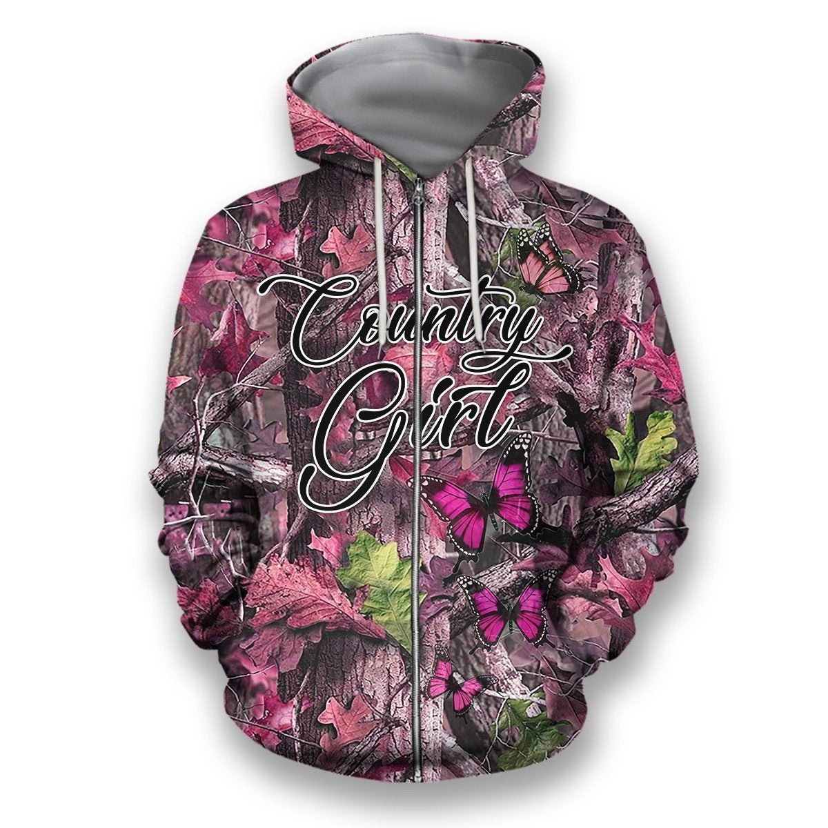All Over Printed Camo Butterflies Hoodie-Apparel-HbArts-Zip-Hoodie-S-Vibe Cosy™