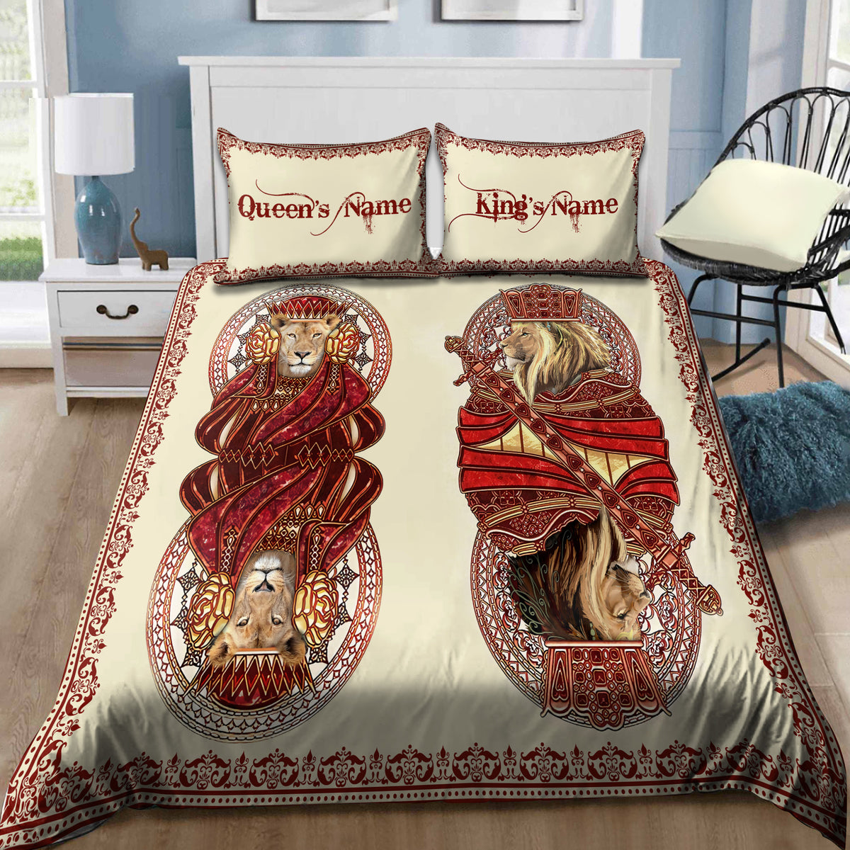 Custom Name King and Queen Lion Bedding Set