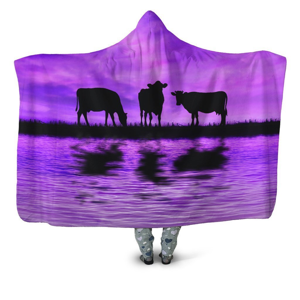 Sunset and Cow Violet Backgroud Hoodie Blanket-Apparel-HD09-Hooded Blanket-Youth 49.6x59.05-Vibe Cosyβ’