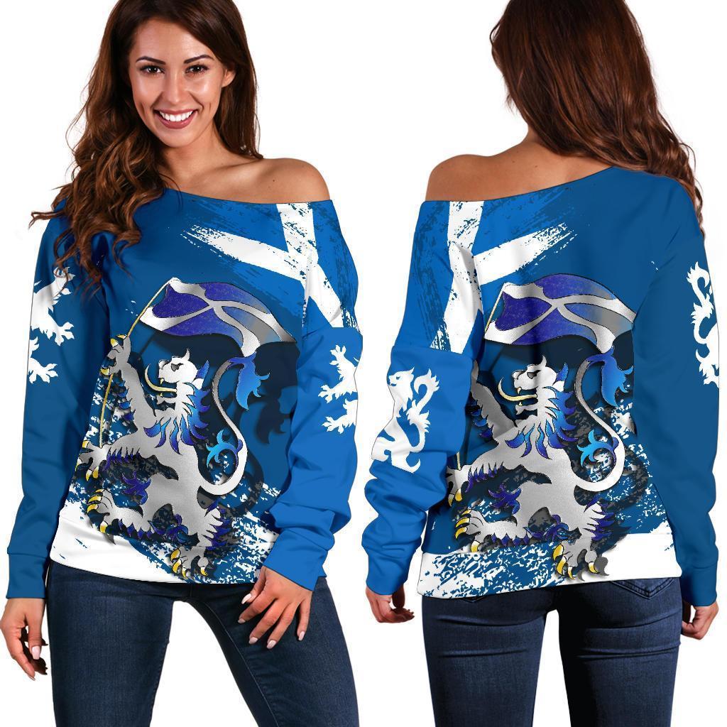 Scottish Rampant Lion Holding The Flag Off Shoulder Sweater-WOMENS OFF SHOULDER SWEATERS-HD09-Women's Off Shoulder Sweater - .-2XS-Vibe Cosyβ’