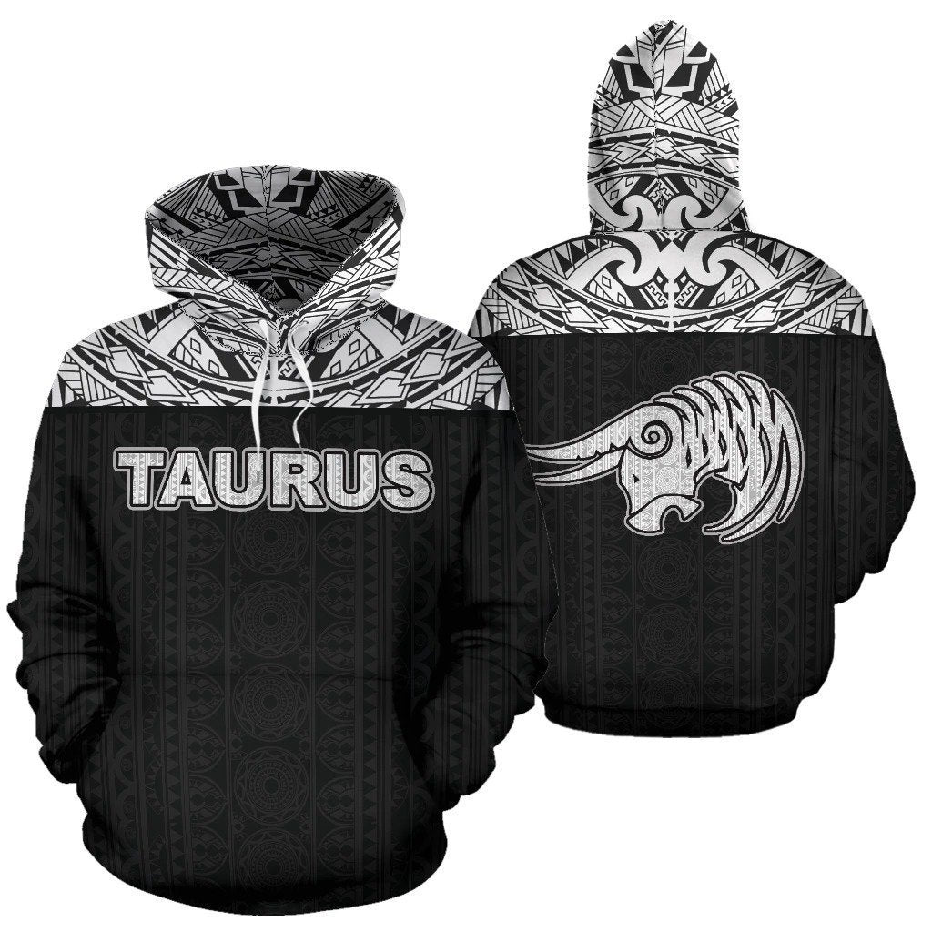 Taurus Zodiac - Poly All Over Hoodie Black Version NTH140834-Apparel-NTH-Hoodie-S-Vibe Cosy™
