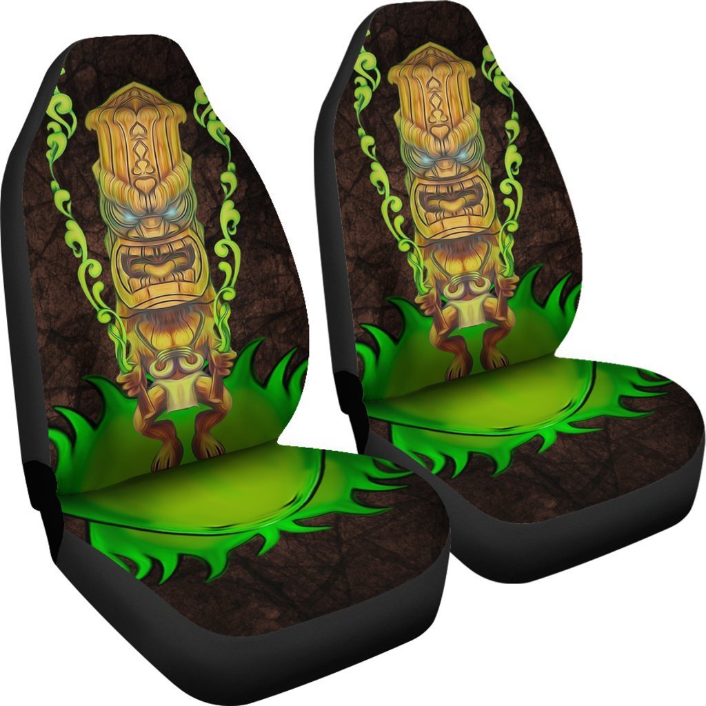 Tiki Green Smoke Car Seat Covers - AH - TH3-CAR SEAT COVERS-Alohawaii-Car Seat Covers-Universal Fit-White-Vibe Cosy™