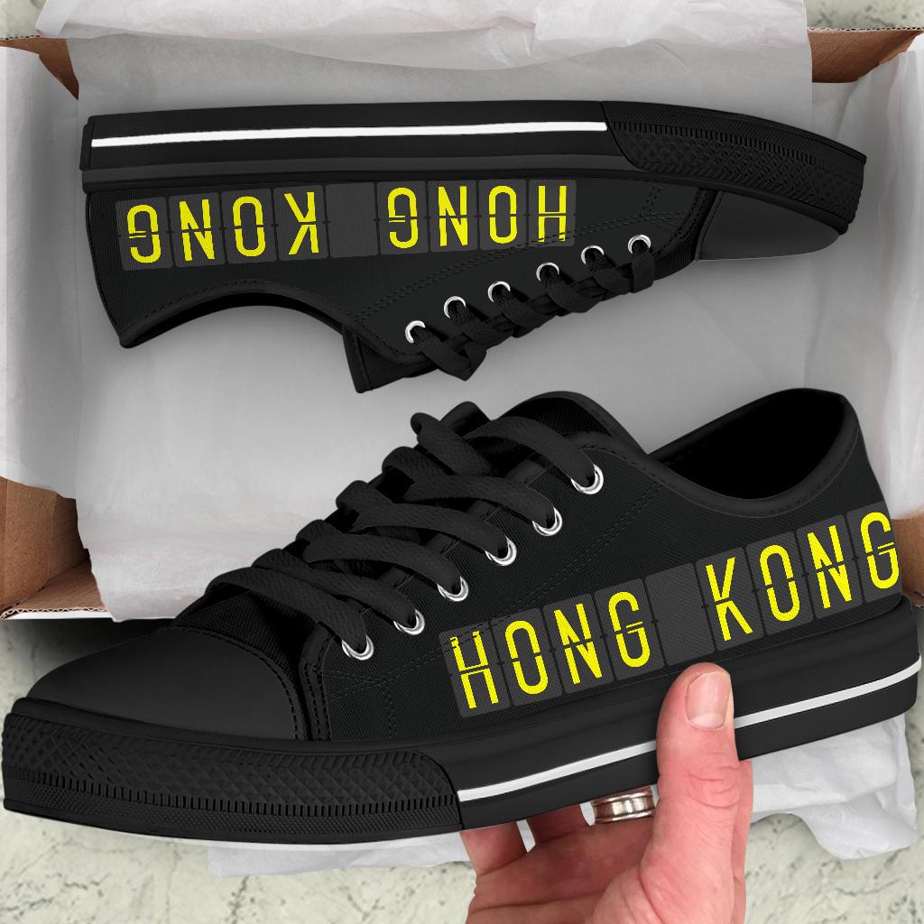 Airport Destinations HONG KONG (Black) - Low Top Canvas Shoes-Amaze Styleโข-placeholder-placeholder-Vibe Cosyโข