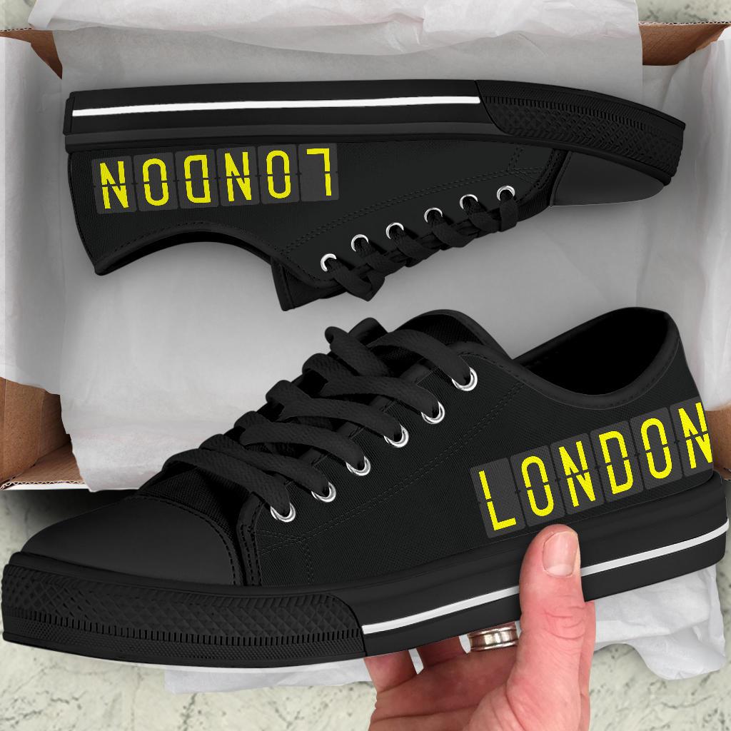 Airport Destinations LONDON (Black) - Low Top Canvas Shoes-Amaze Styleโข-placeholder-placeholder-Vibe Cosyโข
