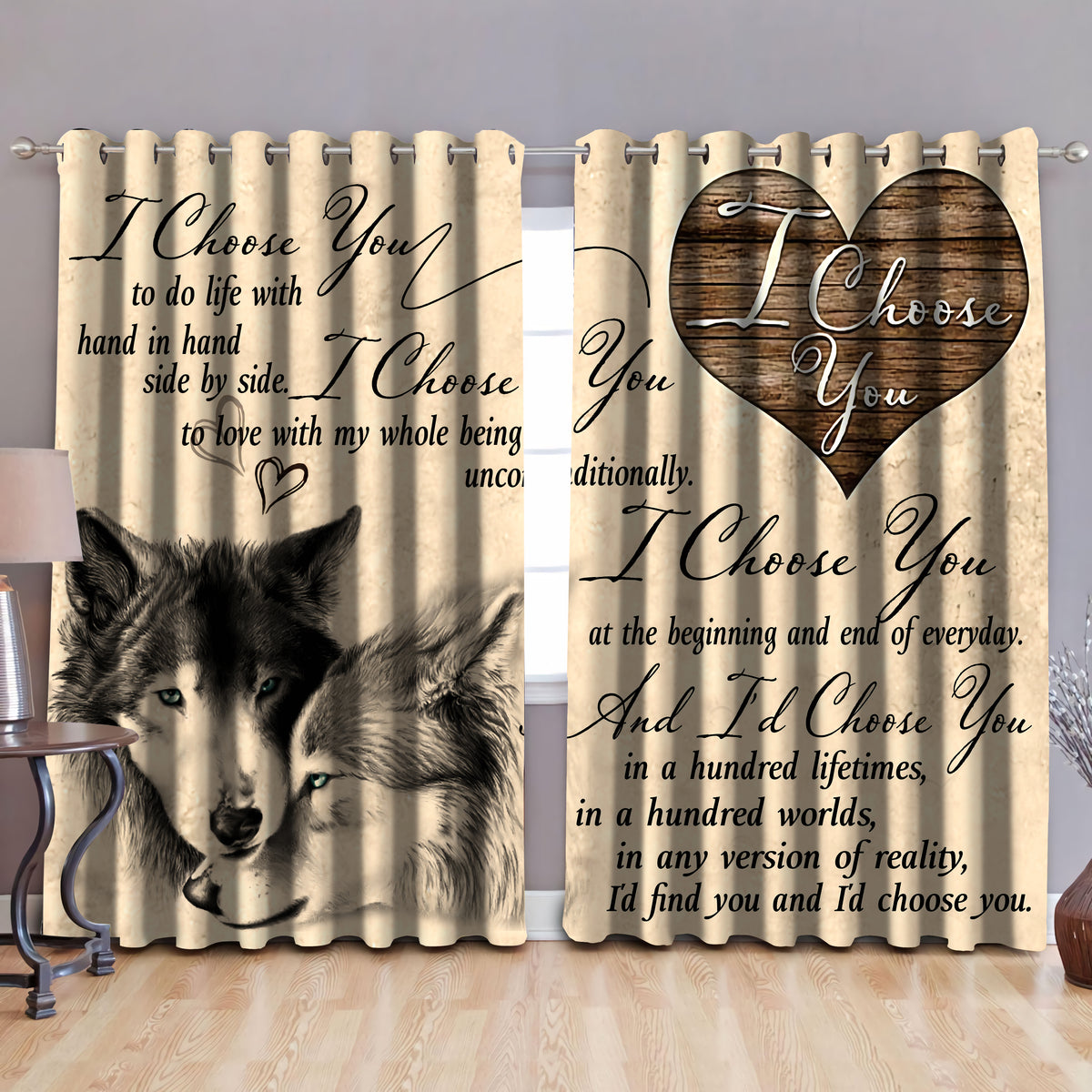 I choose you wolf blackout thermal grommet window curtains HAC210502S1-HG-HG-52'' x 63''-Vibe Cosyβ’