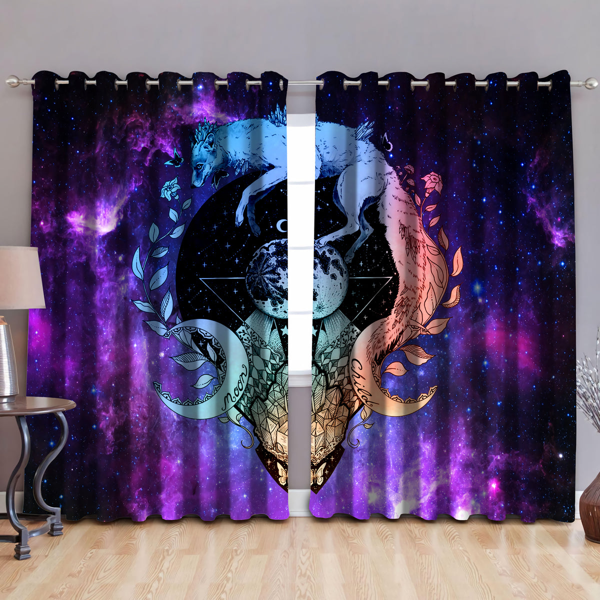 Wolf from the moon blackout thermal grommet window curtains HAC230504-HG-HG-52'' x 63''-Vibe Cosyβ’