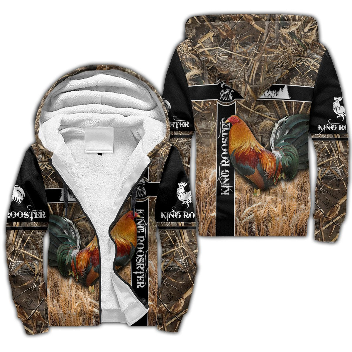 King Rooster 3D Over Printed Unisex Deluxe Hoodie ML