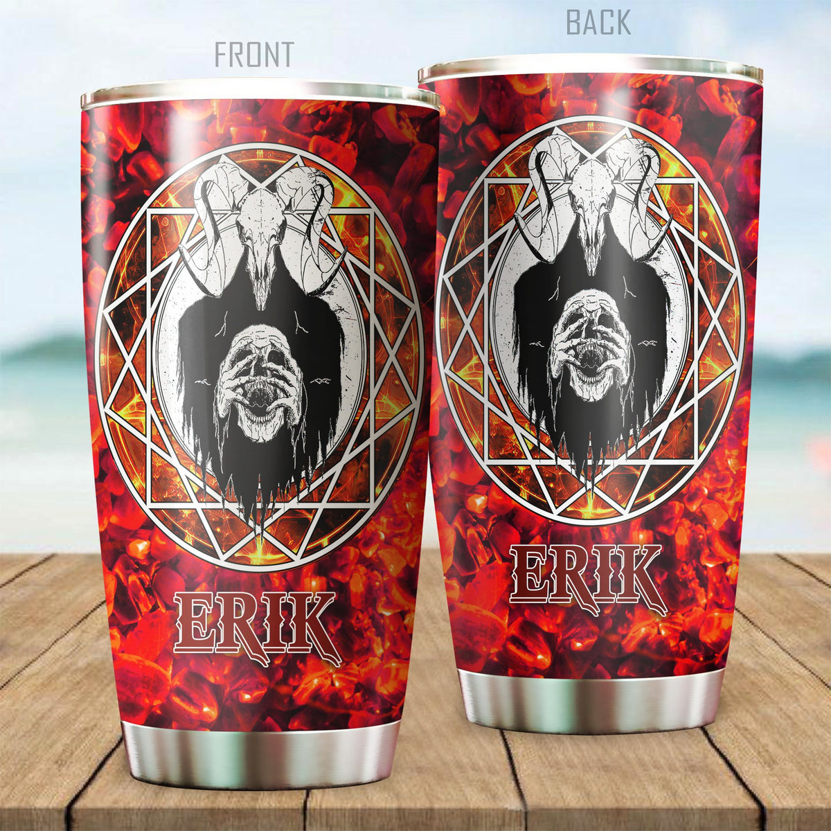 Customize Name Skull Satanic Steel Tumbler MH31122002