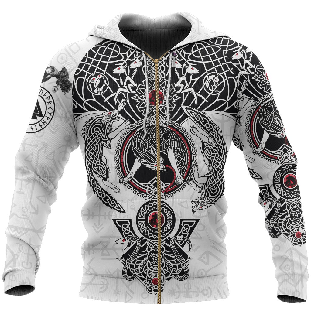Fenrir Wolf White Hoodie-Apparel-HP Arts-Zipped Hoodie-S-Vibe Cosyβ’