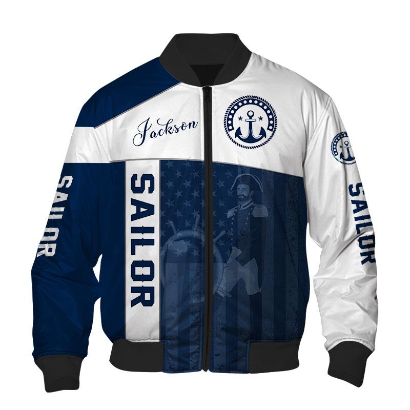 US Sailor Captain hold Helm Custom name 3D printed shirts