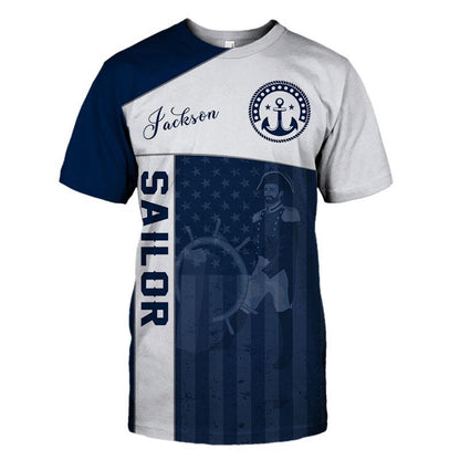 US Sailor Captain hold Helm Custom name 3D printed shirts