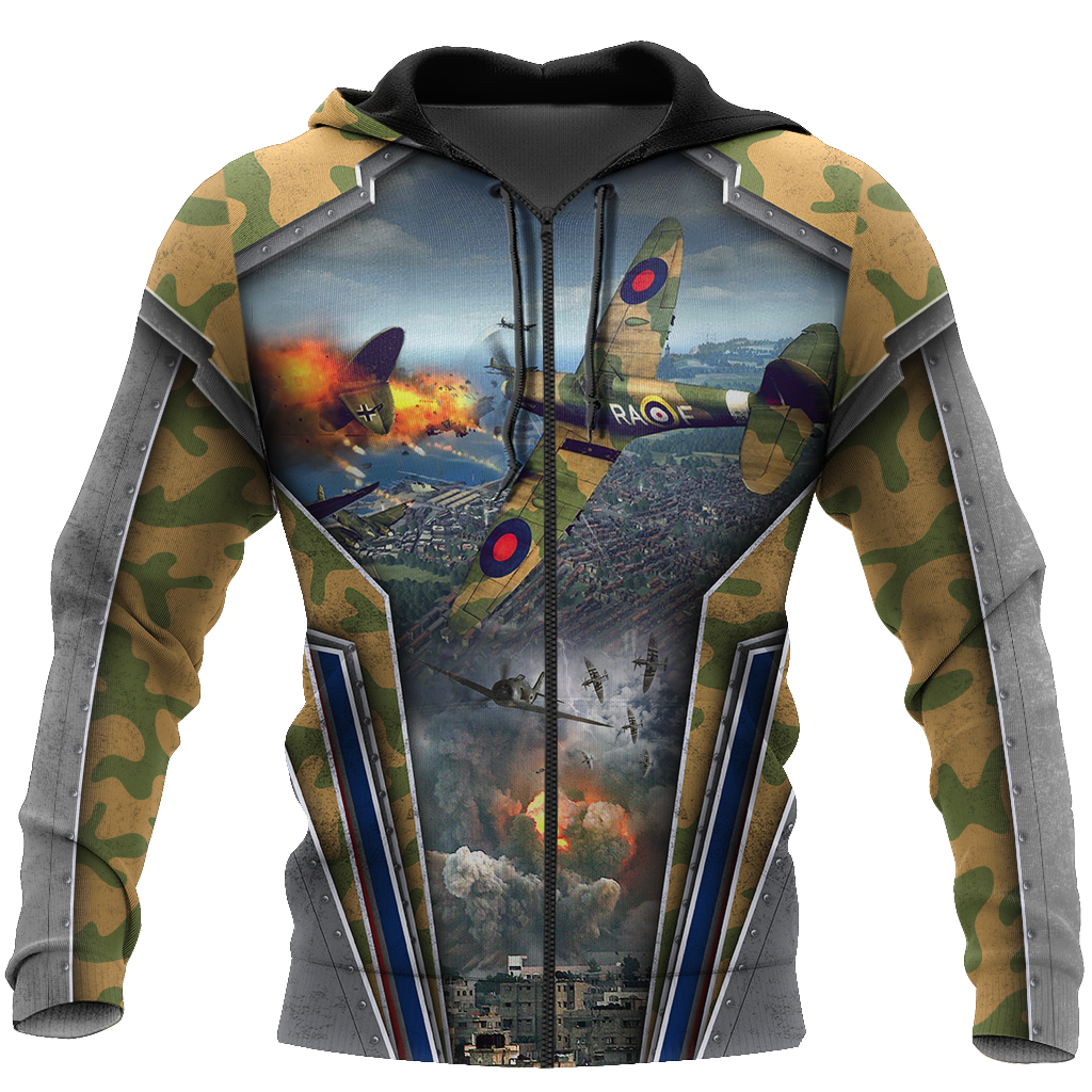 Air Force Aircraft Supermarine Spitfire 3D All Over Printed Shirts for Men and Women AM170101-Apparel-TT-Zipped Hoodie-S-Vibe Cosy™