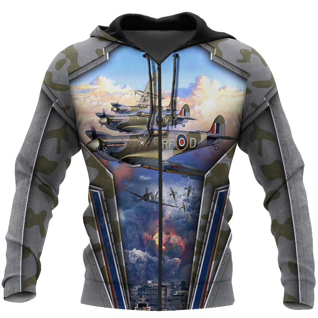 Air Force Aircraft Supermarine Spitfire 3D All Over Printed Shirts for Men and Women AM160102-Apparel-TT-Zipped Hoodie-S-Vibe Cosy™