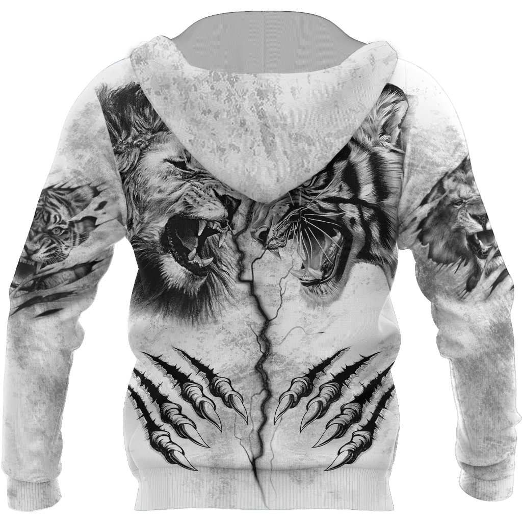 Tiger vs Lion Tattoo Over Printed Shirt For Men and Women