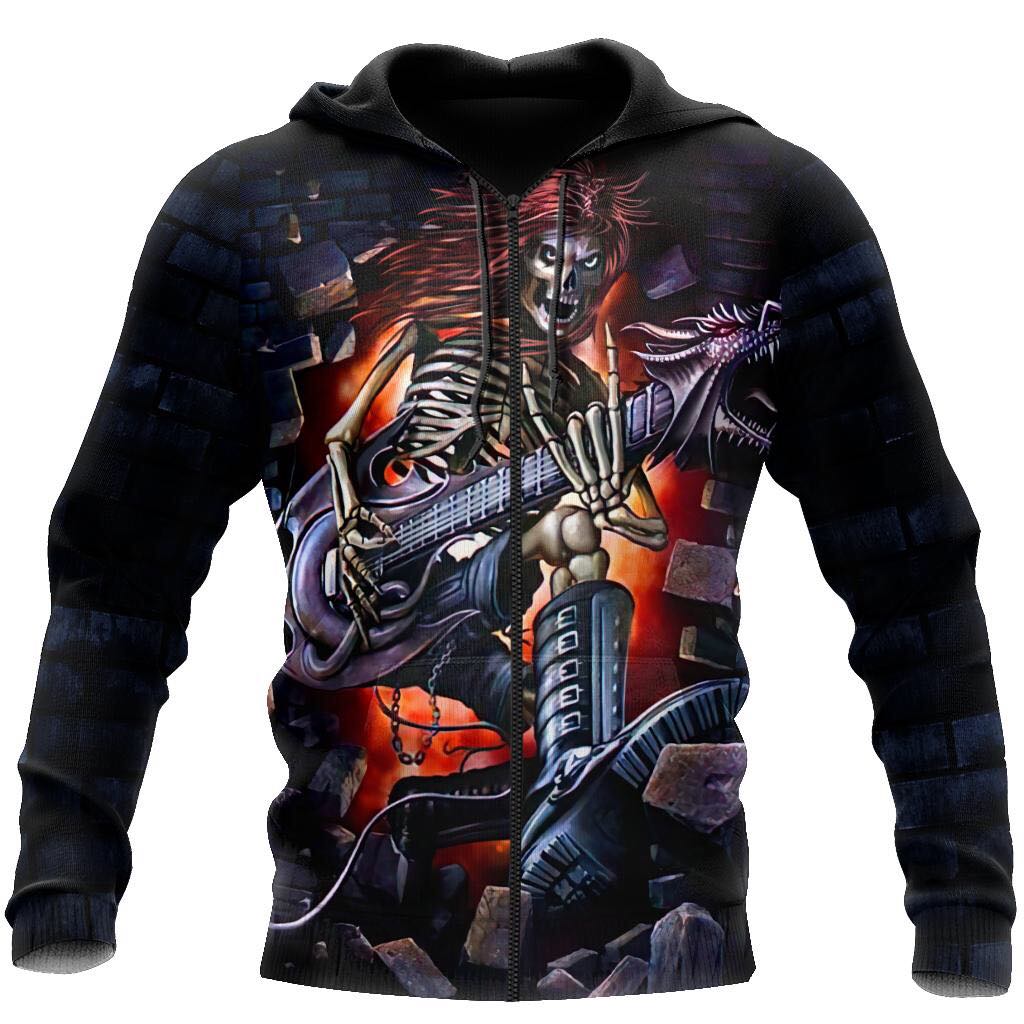Rock and roll Skull music 3D all over printed for man and women JJ27062002-Apparel-PL8386-Zipped Hoodie-S-Vibe Cosy™