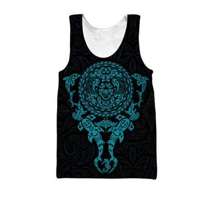 Maori tangaroa blue tattoo 3d all over printed shirt and short for man and women HHT20072001-Apparel-PL8386-Tank top-S-Vibe Cosy™