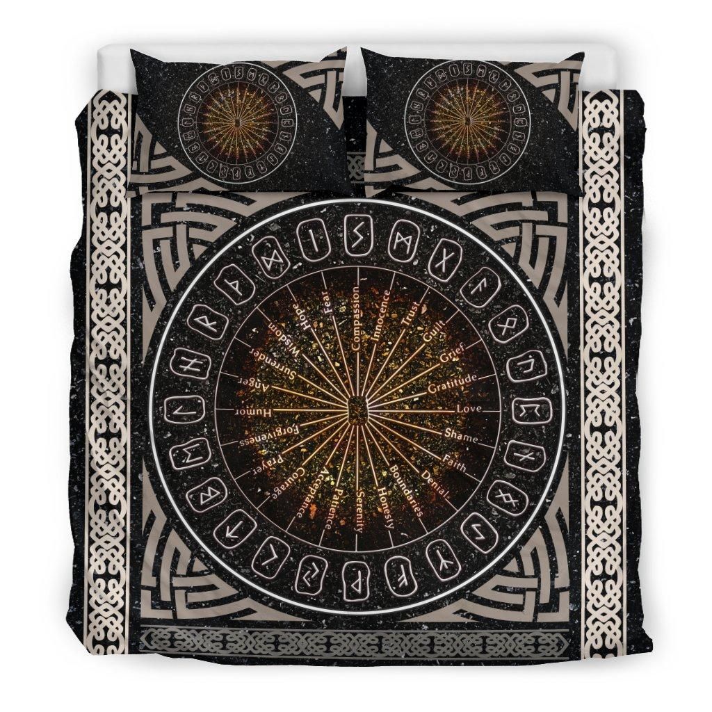 Viking Bedding Set - Circle Of Healing Runes-Amaze Style™-Bedding Set - Beige-King-Vibe Cosy™