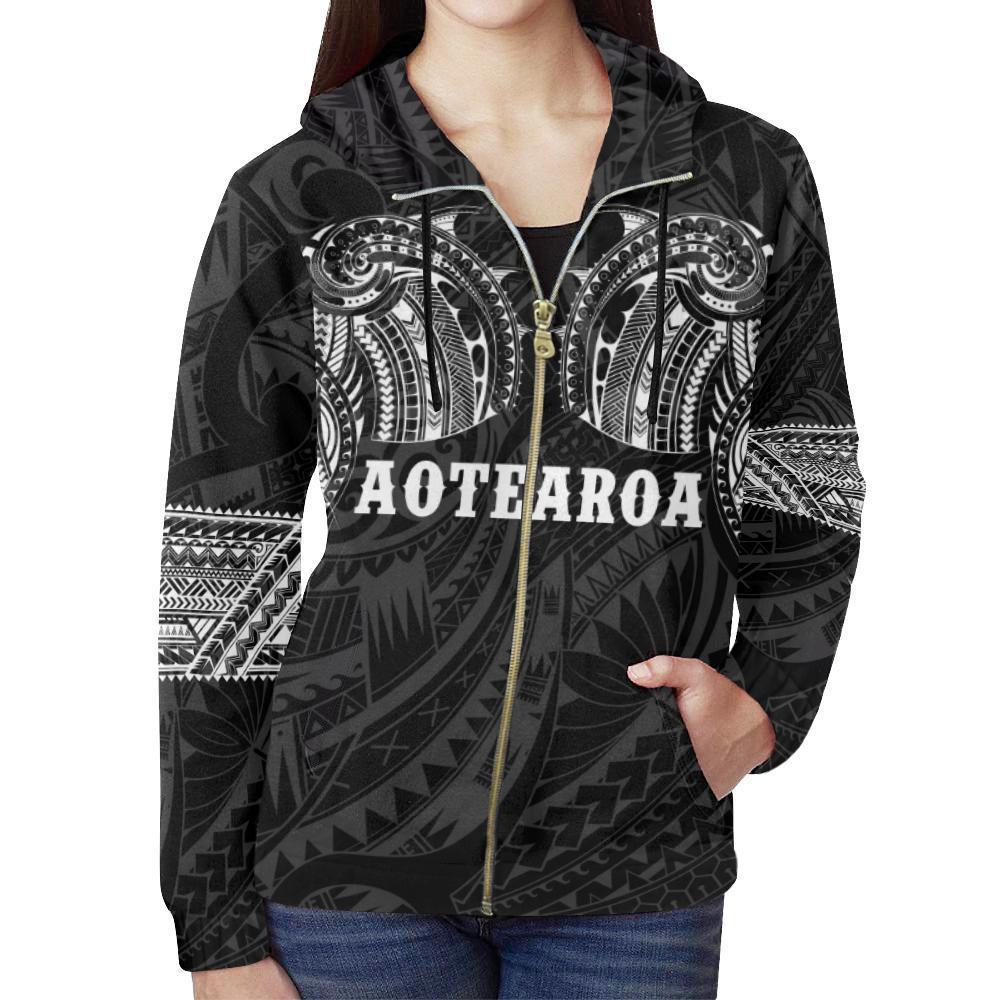 Aotearoa Maori Tattoo All Over Hoodie White PL-Apparel-PL8386-Hoodie-S-Vibe Cosy™