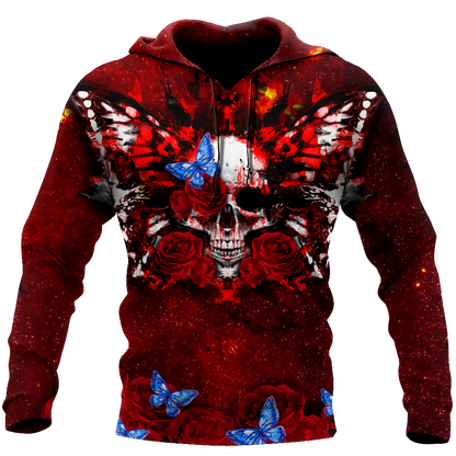 Butterfly love Skull red 3D all over printed for man and women QB05312002-Apparel-PL8386-Hoodie-S-Vibe Cosy™