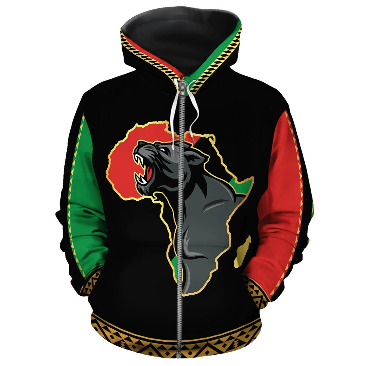 African Zip-Up Hoodie - Panther Africa 11-ALL OVER PRINT ZIP HOODIES (A)-HPArt-Women-XS-Black-Vibe Cosy™