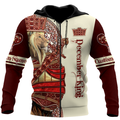 Custom Name December King Lion  3D All Over Printed Unisex Shirts