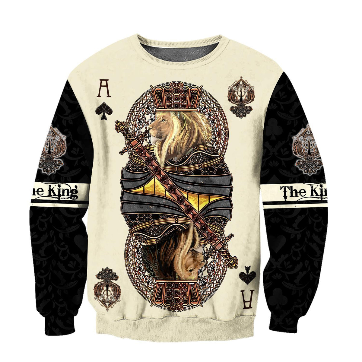 King Ace Spade Lion Poker 3D All Over Printed Combo Sweater + Sweatpant