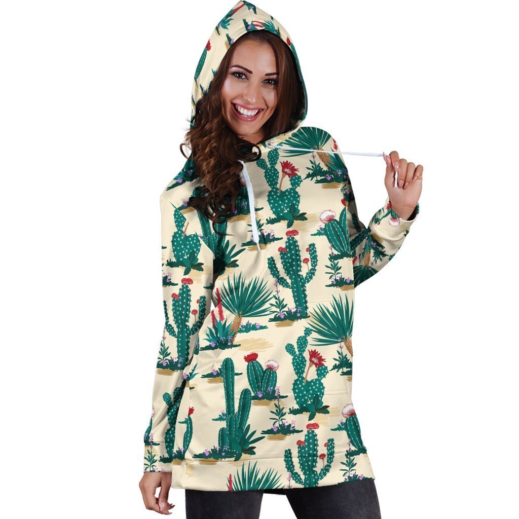 All Over Printing dark blue Cactus Hoodie Dress-Apparel-HbArts-Hoodie Dress-S-Vibe Cosy™