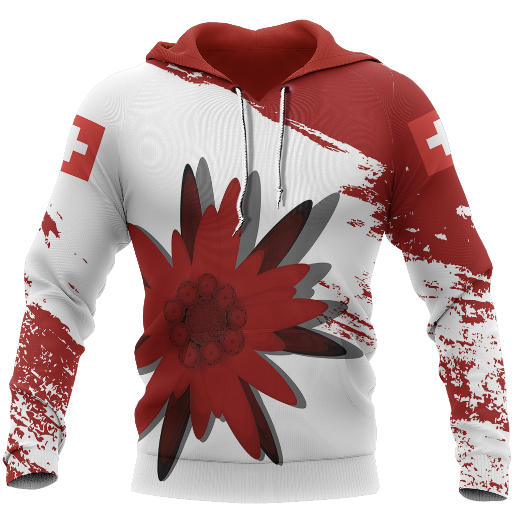 Switzerland - Red Edelweiss Pullover Hoodie NNK3-Apparel-NNK-Hoodie-S-Vibe Cosy™