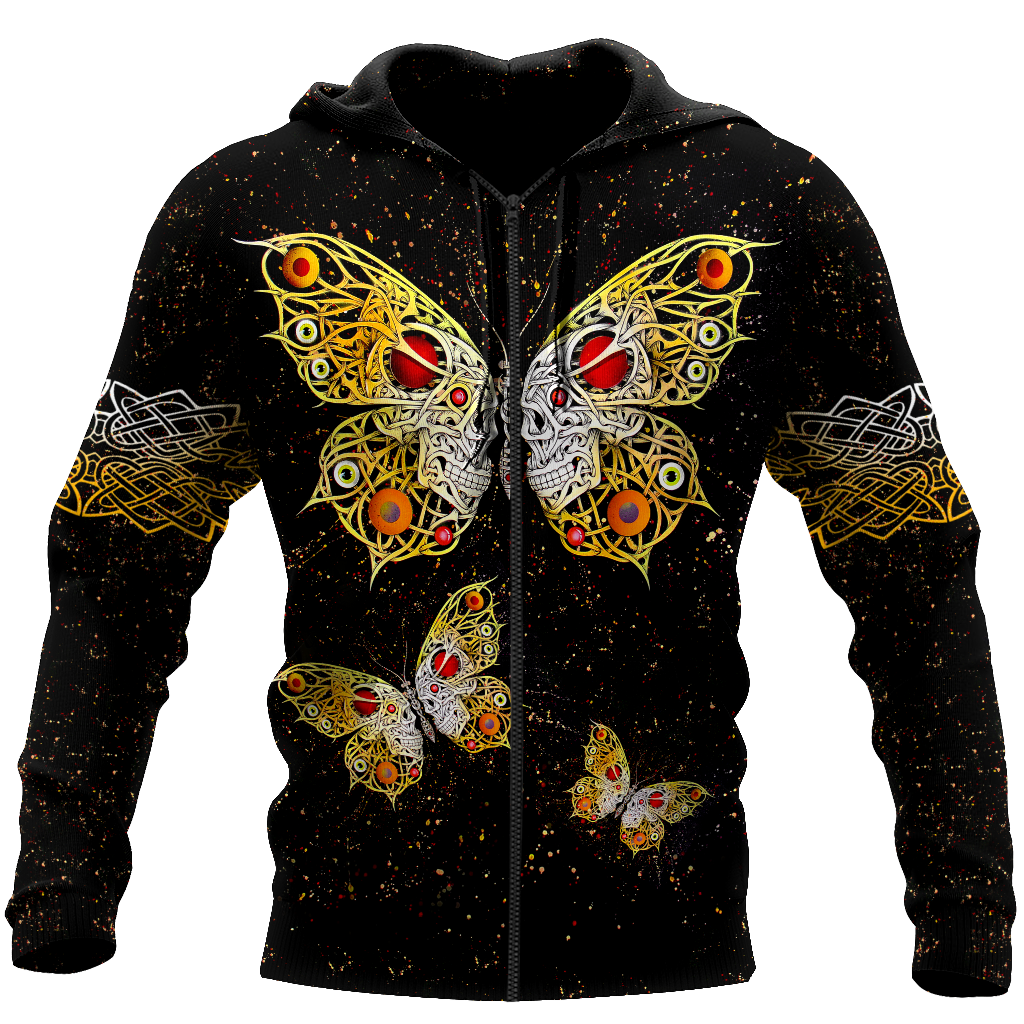 Butterfly Love Skull 3D all over printed for man and women QB05202001-Apparel-PL8386-Zipped Hoodie-S-Vibe Cosy™